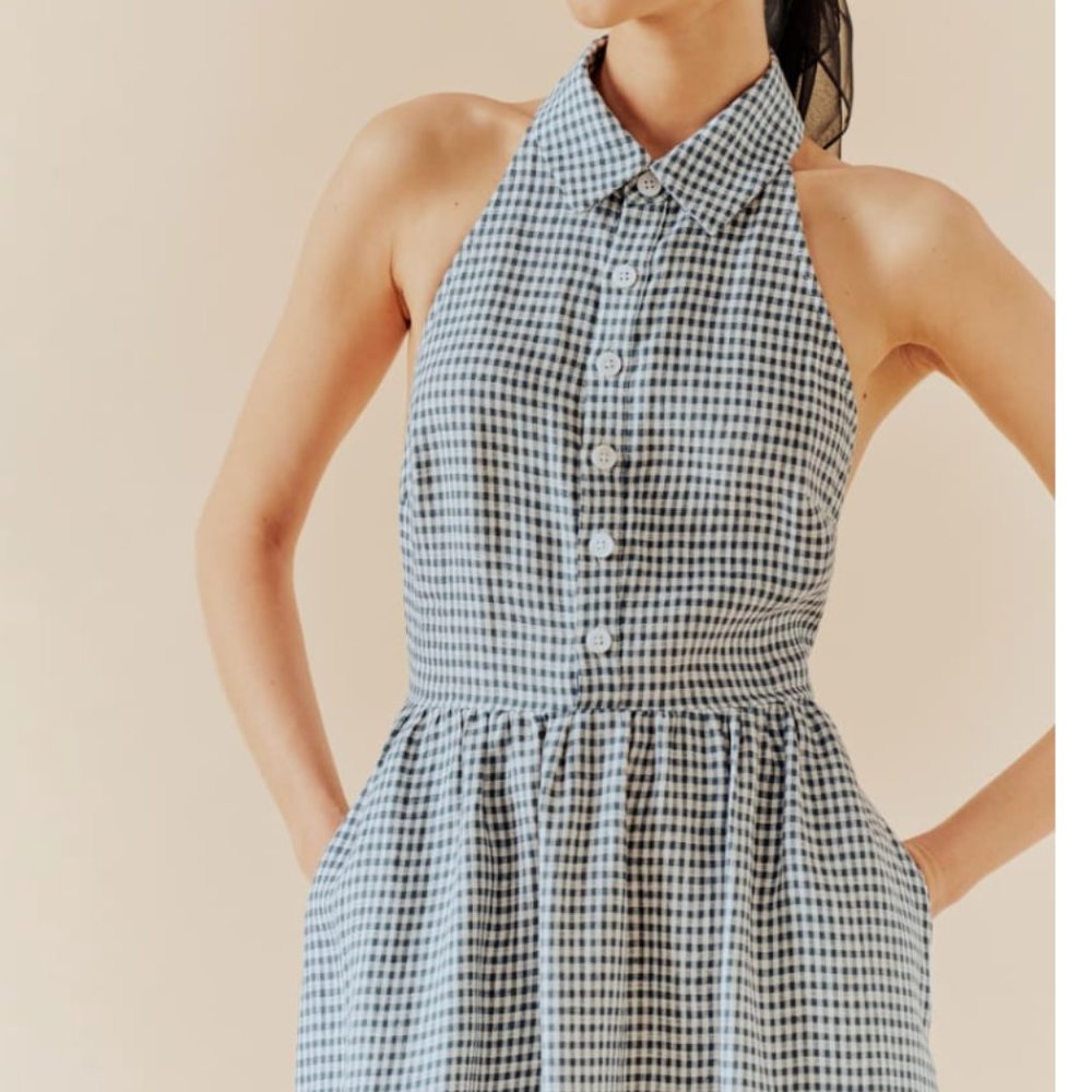 NWT Reformation Tace Linen Dress - Slate Check - Picture 6 of 9